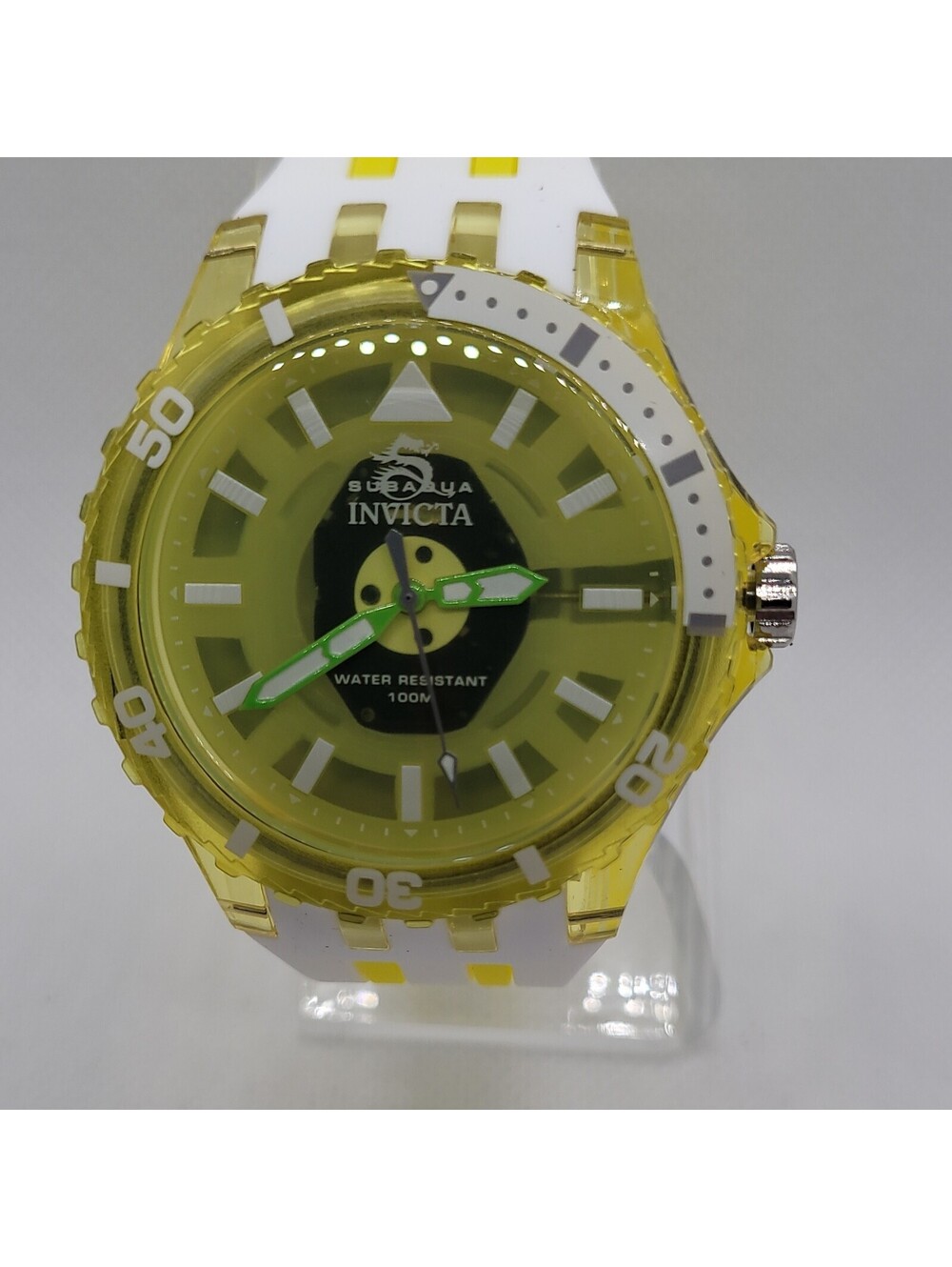 184 invicta subaqua 44mm yellow white silicone analog water-resistant wristwatch